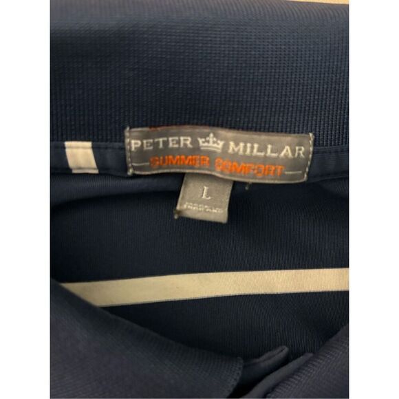 Peter Millar Navy Blue Summer Comfort Striped Golf Polo Shirt. Size Large - Picture 2 of 6